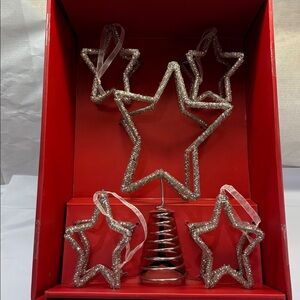 Bella Lux Beaded Christmas Star Tree Topper and Ornaments Set